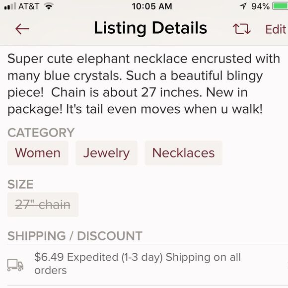 (S2) Blue Elephant Necklace - Picture 5 of 5